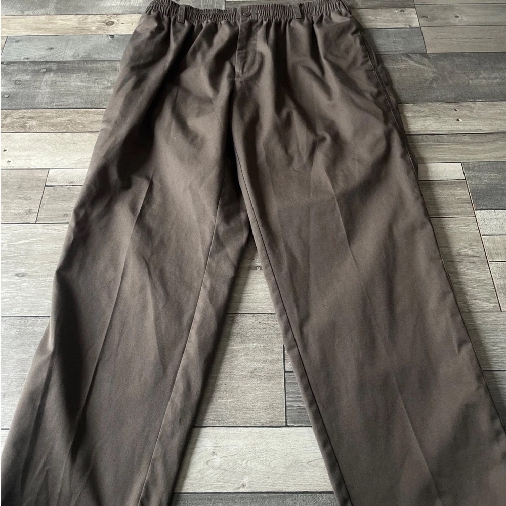 Men's Brown Elastic-Waist Straight-Leg Pants